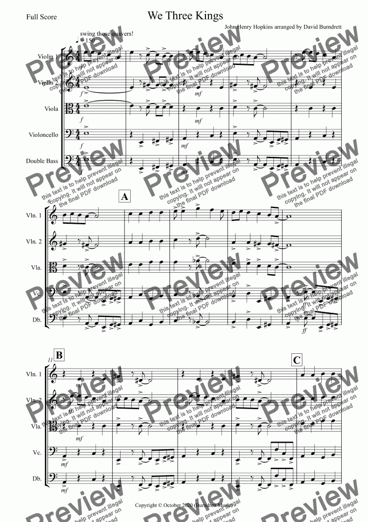 page one of We Three Kings (Jazzy Style!) for String Orchestra