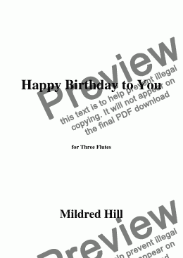 page one of Mildred Hill-Happy Birthday to You,for Three Flutes
