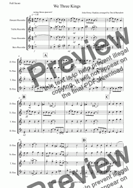 page one of We Three Kings (Jazzy Style!) for Recorder Quartet