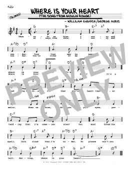 page one of Where Is Your Heart (from Moulin Rouge) (High Voice) (Real Book – Melody, Lyrics & Chords)