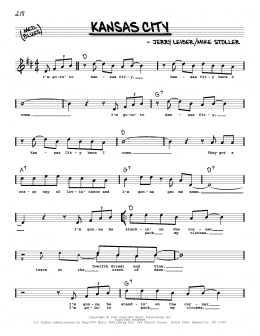 page one of Kansas City (High Voice) (Real Book – Melody, Lyrics & Chords)