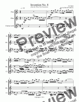 page one of Invention No. 8 for Flute, Oboe, Clarinet