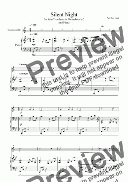page one of Silent Night for Solo Trombone in Bb (treble clef) and Piano - 