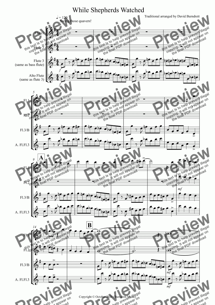 page one of While Shepherds Watched (Jazzy Version!) for Flute Trio