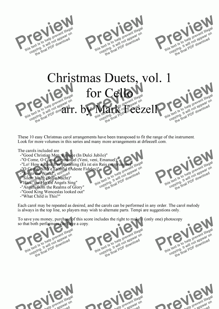 page one of Christmas Carols (Cello Duets), Vols. 1 and 2 together