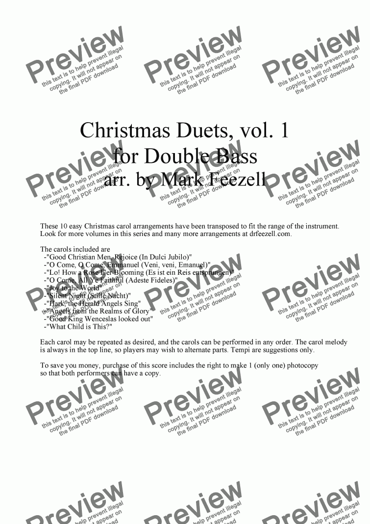 page one of Christmas Carols (Double Bass Duets), Vols. 1 and 2 together