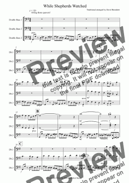 page one of While Shepherds Watched (Jazzy Version!) for Double Bass Trio