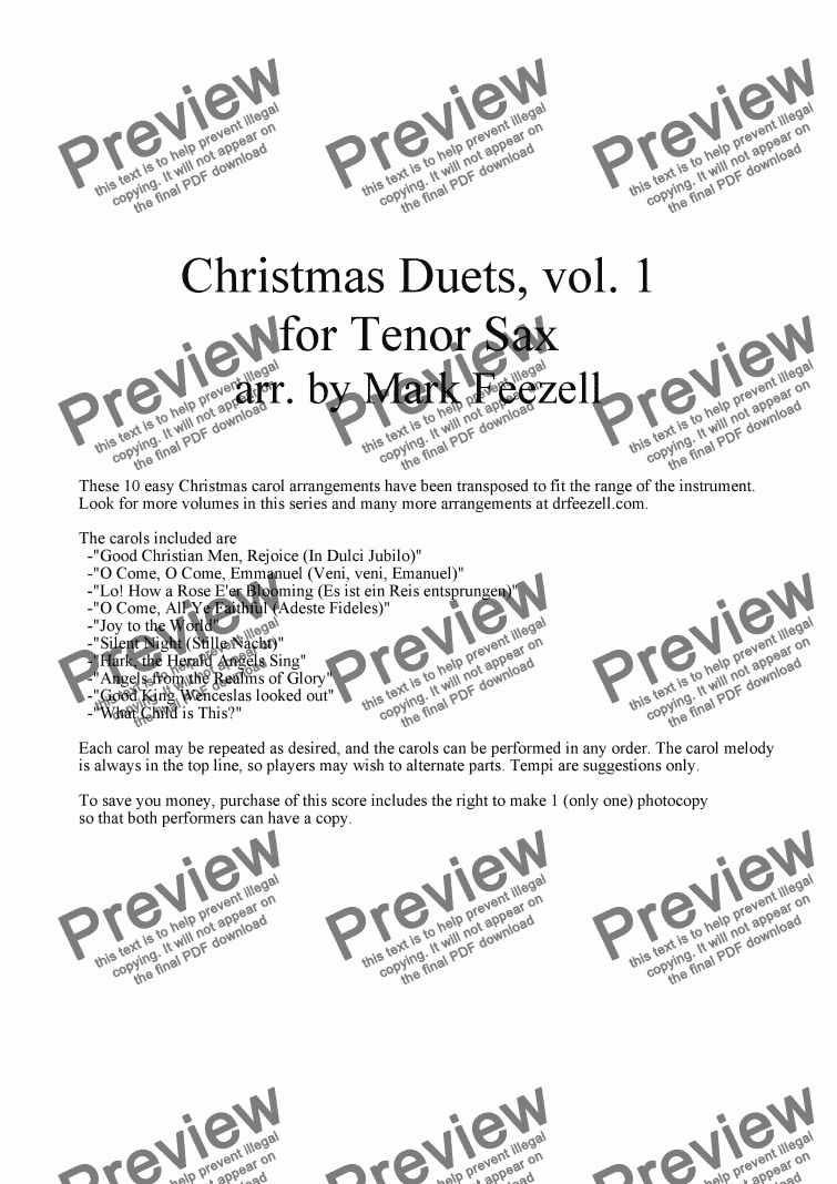 page one of Christmas Carols (Tenor Sax Duets), Vols. 1 and 2 together