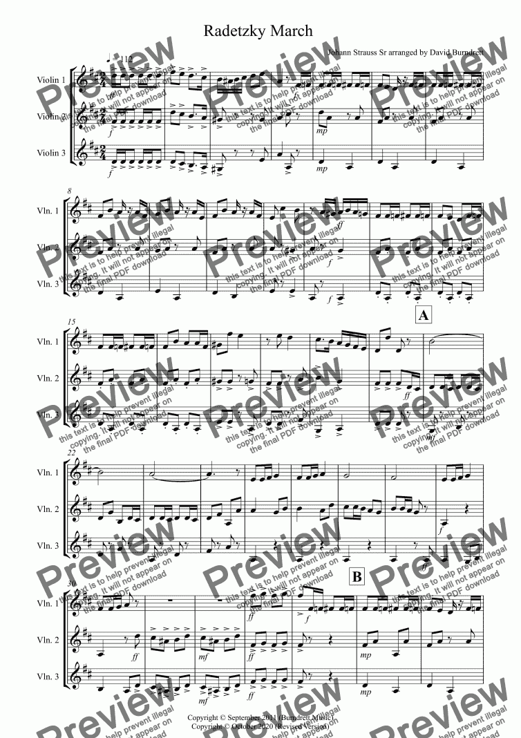 page one of Radetzky March for Violin Trio