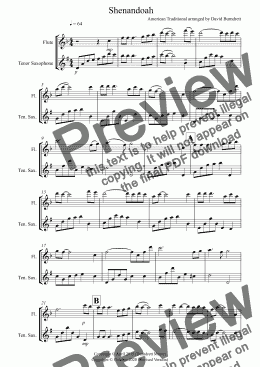 page one of Shenandoah for Flute and Tenor Saxophone Duet
