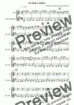 page one of In Dulci Jubilo for Flute and Tenor Saxophone
