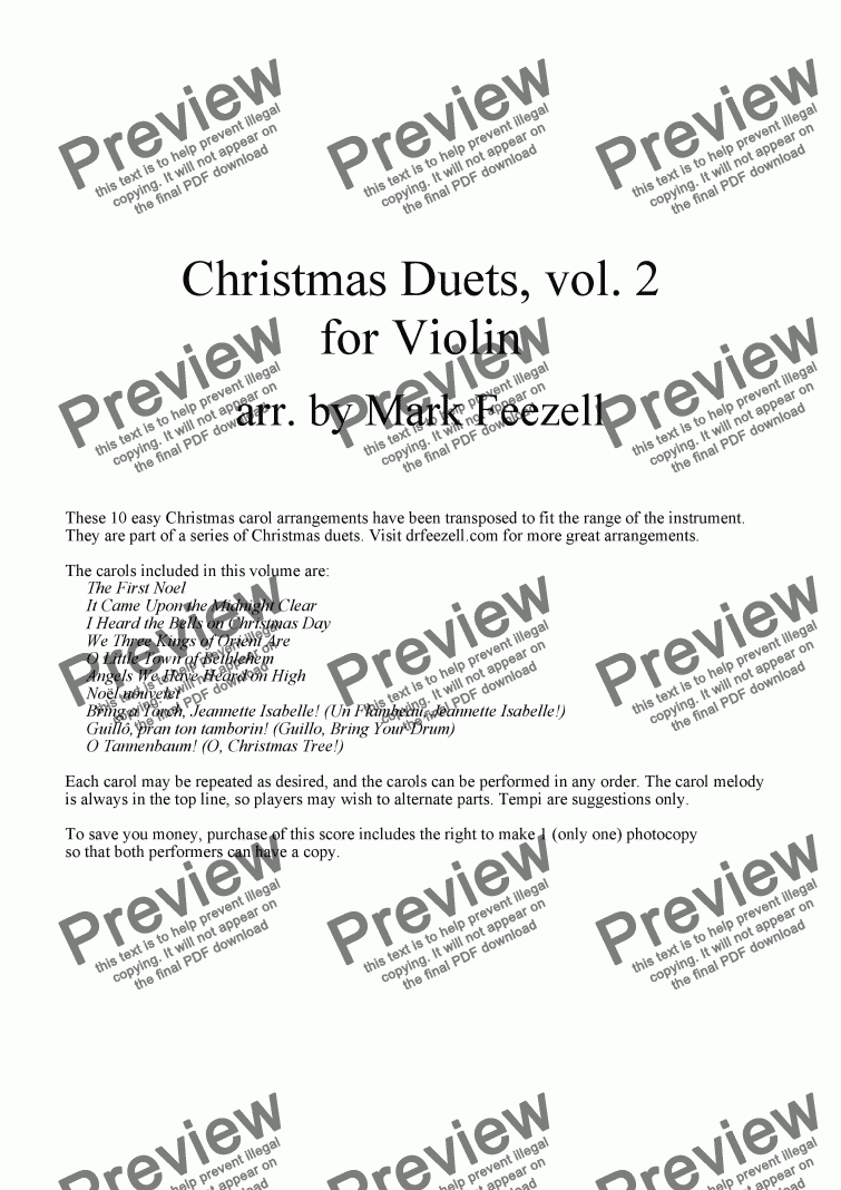 page one of Christmas Carols (Violin Duets), Vol. 2