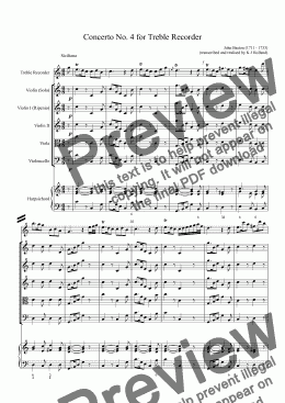 page one of Concerto No. 4 for Treble Recorder