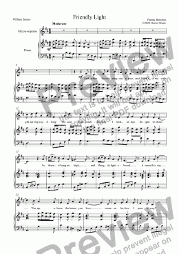 page one of Five Barnes songs for Mezzo-soprano and piano 5. Friendly Light