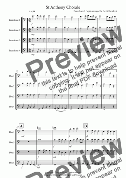 page one of St Anthony Chorale for Trombone Quartet