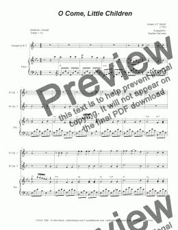 page one of O Come, Little Children (Duet for Bb-Trumpet)