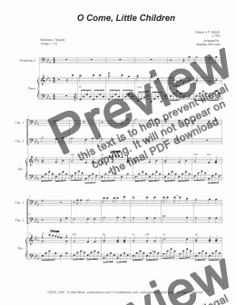 page one of O Come, Little Children (Trombone Duet)