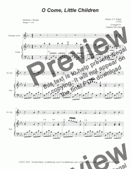 page one of O Come, Little Children (Bb-Trumpet solo and Piano)