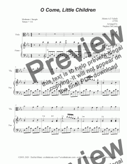 page one of O Come, Little Children (Viola solo and Piano)