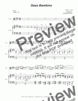 page one of Gesu Bambino (Viola solo and Piano)