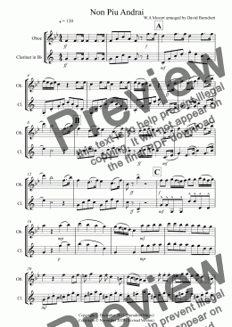 page one of Non Piu Andrai for Oboe and Clarinet Duet