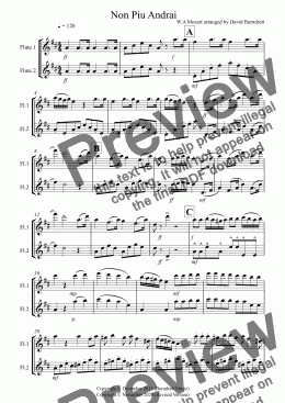 page one of Non Piu Andrai for Flute Duet