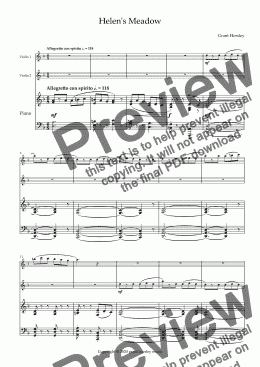 page one of "Helen's Meadow" A Modern Jig for Violin Duet and Piano