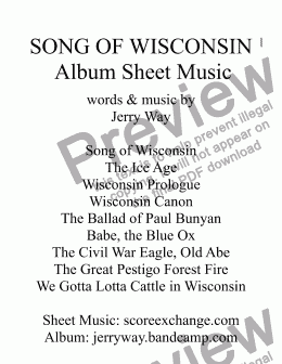 page one of Song of Wisconsin (Album Lead Sheets for 9 Songs with Narration)