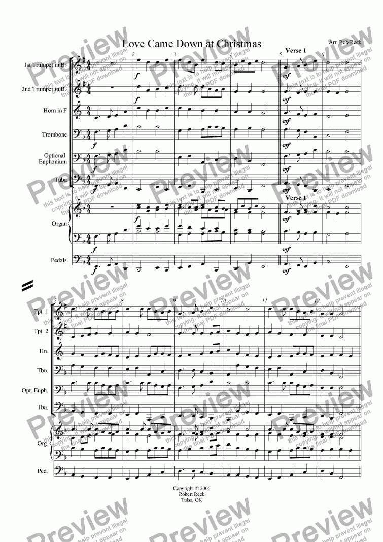 page one of Love Came Down at Christmas Brass Sextet and/or Organ