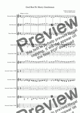 page one of God Rest Ye Merry Gentlemen - Mixed Ensemble for Recorders and Guitars
