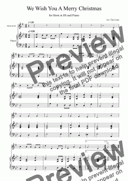 page one of We Wish You a Merry Christmas for Horn in Eb and Piano