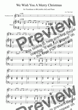 page one of We Wish You a Merry Christmas for Trombone in Bb (treble clef) and Piano