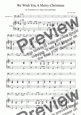page one of We Wish You a Merry Christmas for Trombone in C (bass clef) and Piano