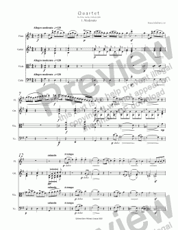 page one of Schubert quartet for  flute, guitar, viola & cello