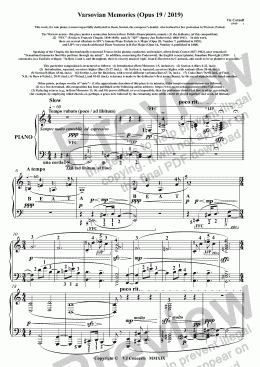 page one of Varsovian Memories (Opus 19 / 2019)   This work, for solo piano, is most respectfully dedicated to Beata Stasiak, the composer's dentist, who trained for her profession in Warsaw, Poland.  The Warsaw nexus:- this piece makes a connection between three Pol