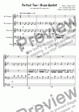 page one of Perfect Two - Brass Quintet
