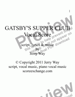 page one of Gatsby's Supper Club (Vocal Score for Musical Comedy)