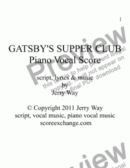 page one of Gatsby's Supper Club  (Piano & Vocal Score for Musical Comedy)