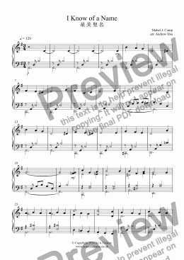 page one of I Know of a Name - Piano Solo