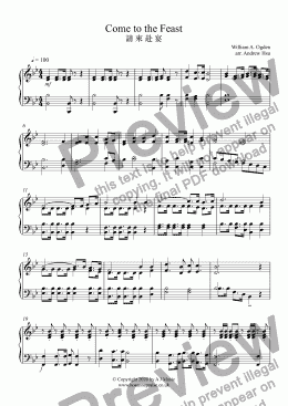 page one of Come to the Feast - Piano Solo