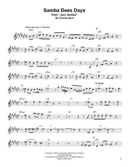 page one of Samba Dees Days (Alto Sax Transcription)