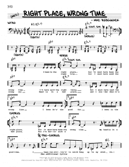 page one of Right Place, Wrong Time (Real Book – Melody & Chords)
