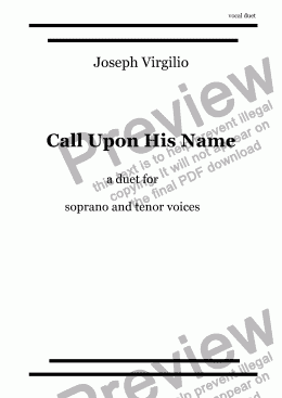 page one of Call Upon His Name  - duet for soprano & tenor voices