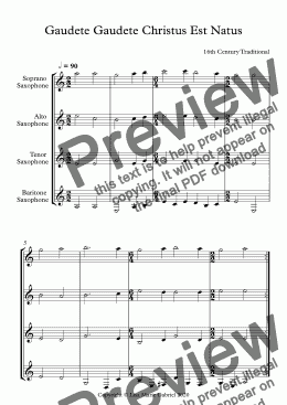 page one of Gaudete Gaudete Christus Est Natus - Saxophone Quartet