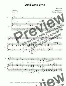 page one of Auld Lang Syne (French Horn solo and Piano)