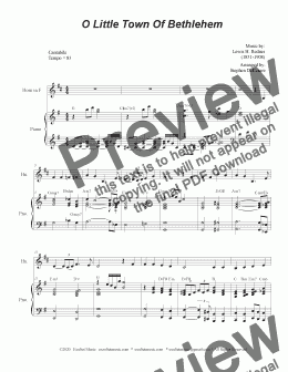 page one of O Little Town Of Bethlehem (French Horn solo and Piano)