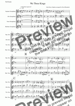 page one of We Three Kings (Jazzy Style!) for Saxophone Quartet