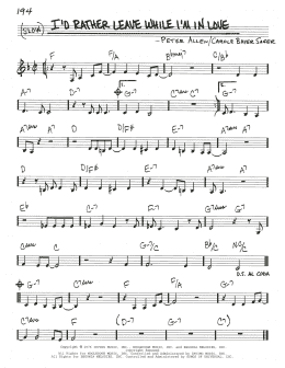 page one of I'd Rather Leave While I'm In Love (from The Boy From Oz) (Real Book – Melody & Chords)