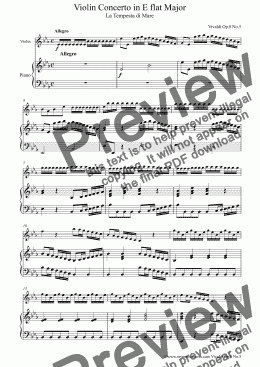 page one of Vivaldi Violin Concerto Op. 8 No. 5 for Violin and Piano