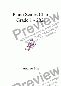 page one of Piano Grade 1 Scales Chart - 2021